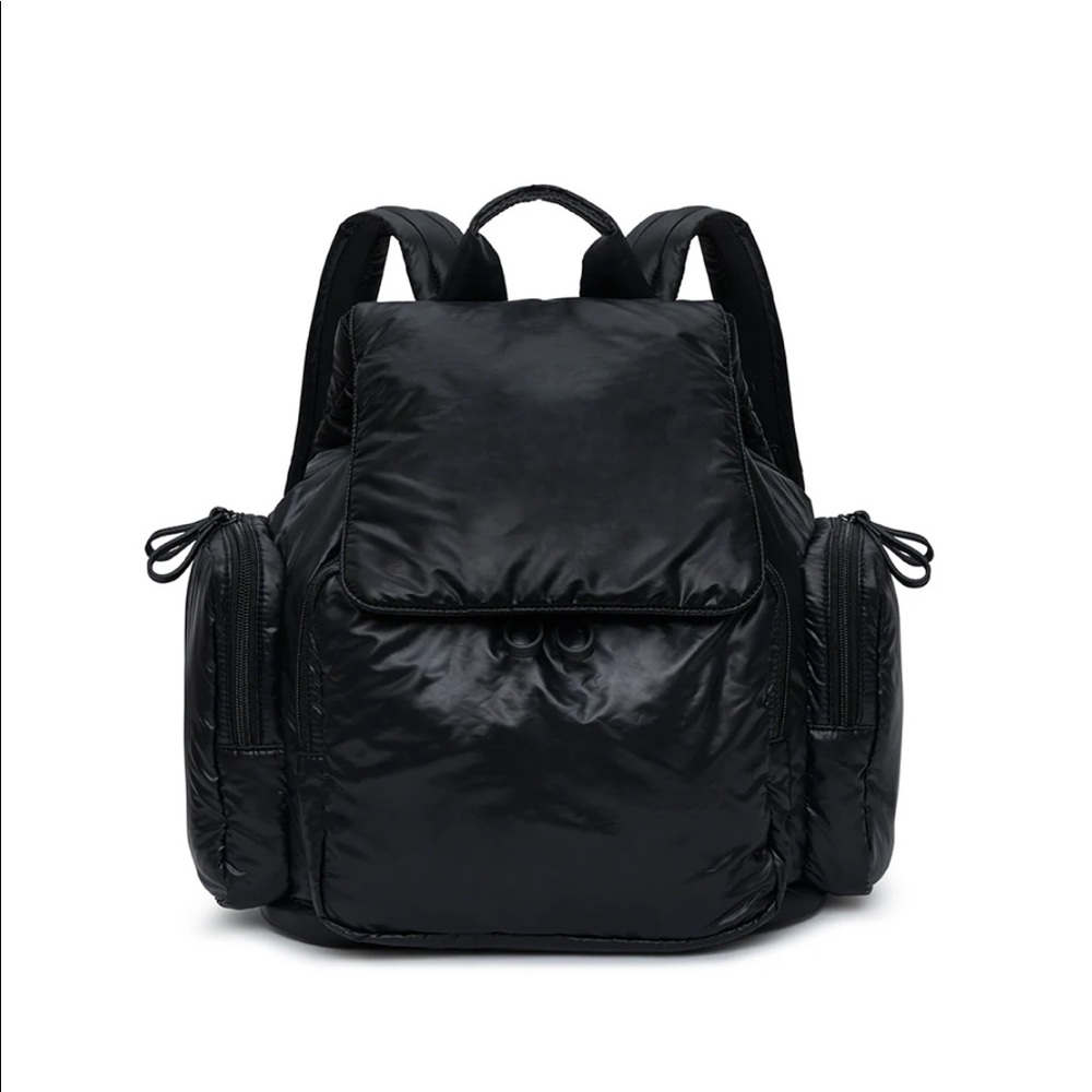Caraa Black Vegan Faux Leather Drawstring Waterproof Backpack NWOT Travel Work